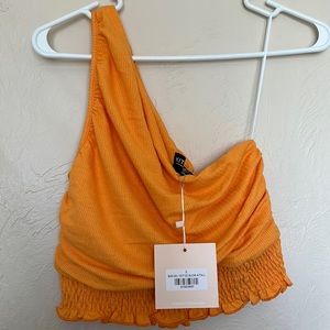 Kittenish one shoulder orange shirt! Never worn